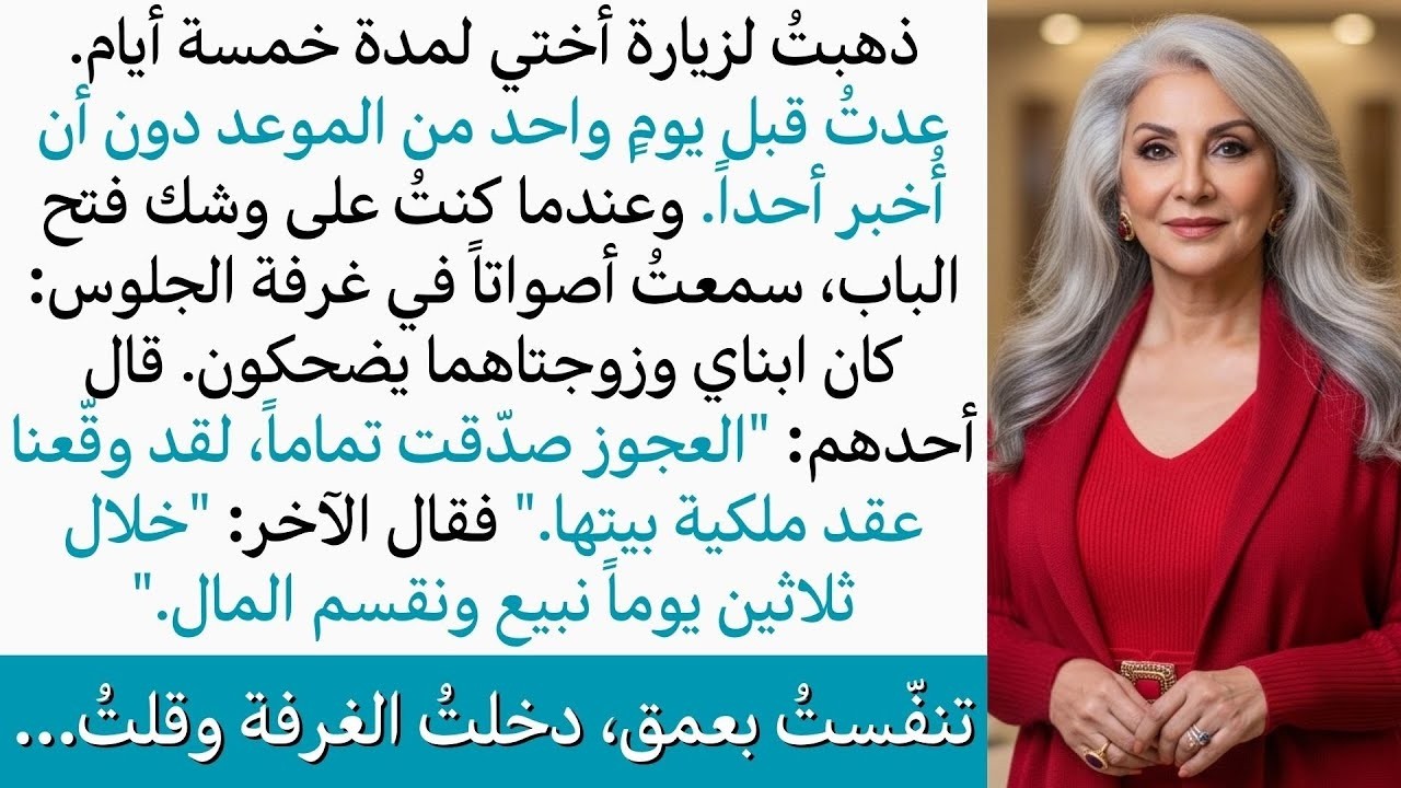 عدتُ قبل الموعد فسمعتُ ابنيَّ يضحكان ويقولان إنهما باعا بيتي فتحتُ الباب وقلتُ لهما شيئاً لم يتوقعاه