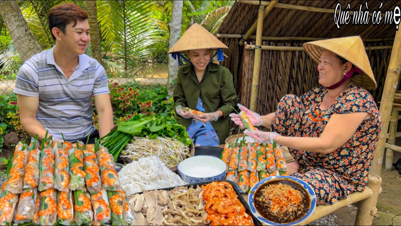 Gỏi Cuốn Tôm Thịt | Quán Ăn Vặt Gia Đình Miệt Vườn || Rice paper rolls with shrimp and meat