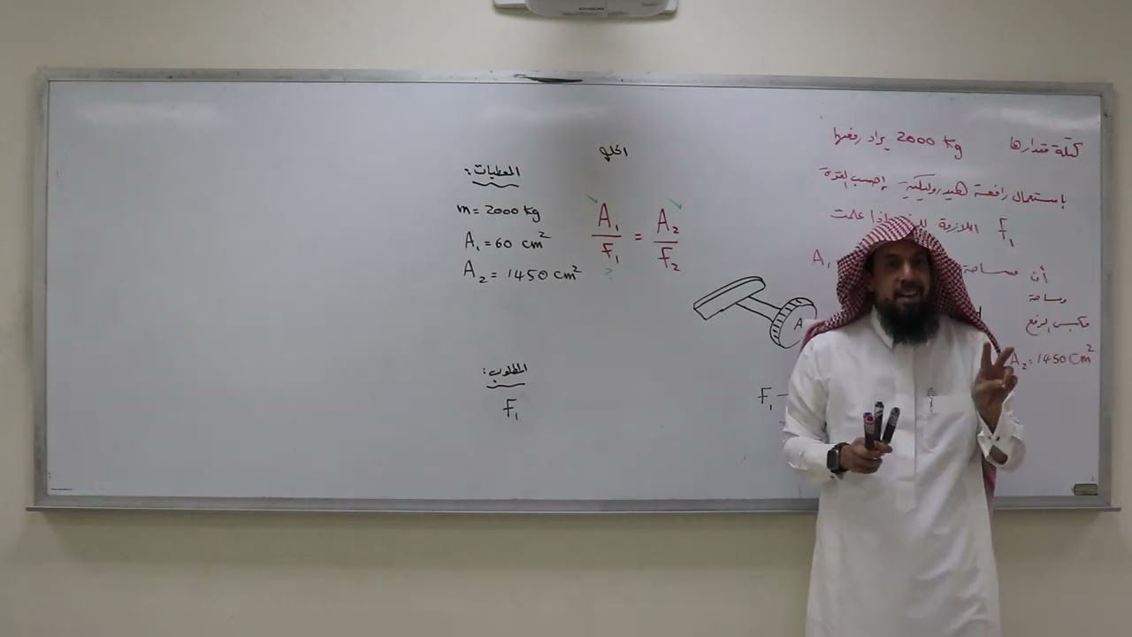 حسابات انظمة هيدروليكية : حسابات على الرافعة الهيدروليكية ( اسهل شرح باذن الرحمن )