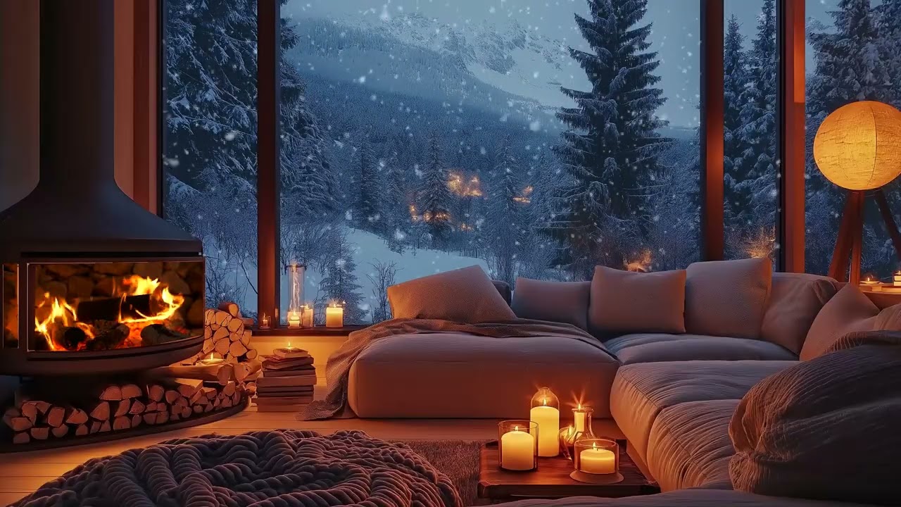 🔥 Blizzard & Fireplace | Small Forest Cabin 3 Hours | Deep Sleep Relaxation Study Work Relax