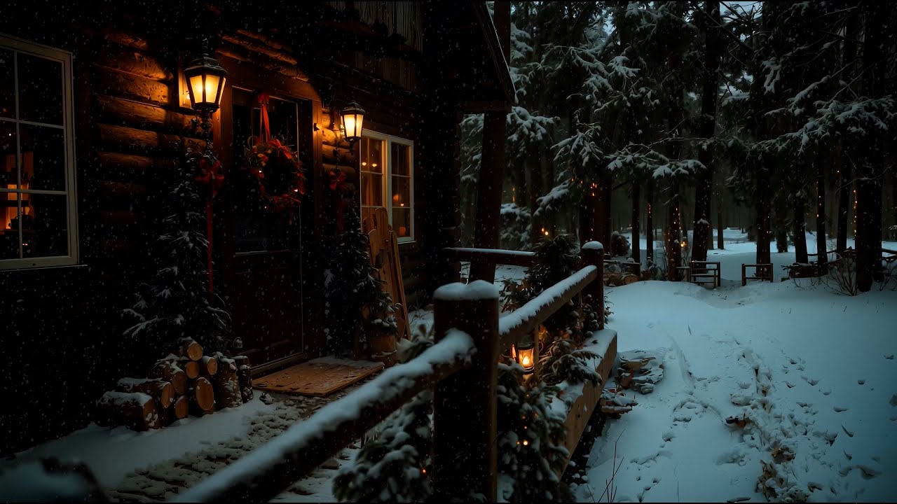 Cozy Christmas Cabin in the Snow — Winter Wind & Gentle Snowfall Ambience