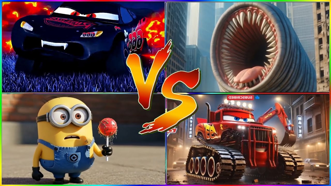 WHO WINS?! 🔥🟥 EVIL MCQUEEN 🆚 🟦 MCQUEEN EXCAVATOR 🆚 🟩 MINIONS.EXE 🆚 🟪 EROSIAN WORM💥😱 💀