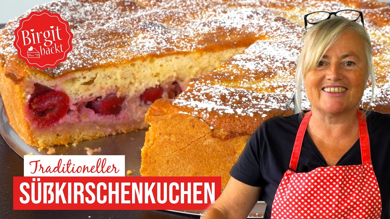Traditioneller Süßkirschenkuchen mit Rahmguss