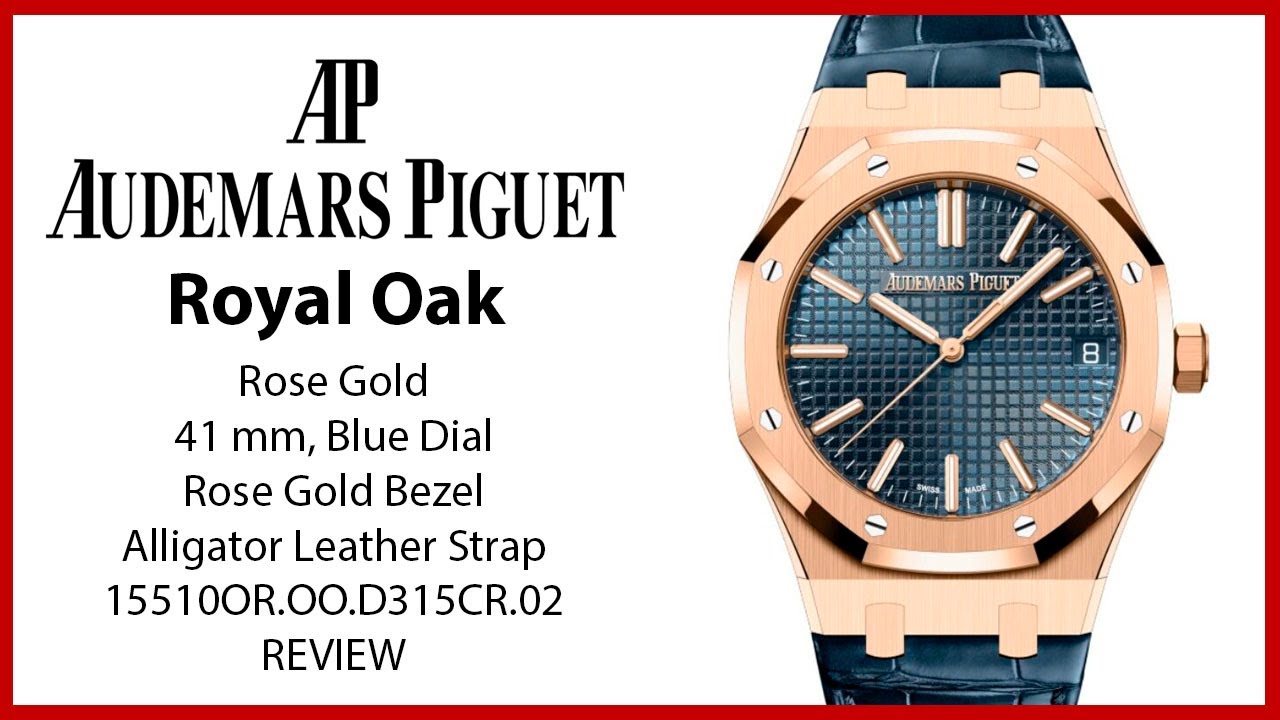 ▶ Audemars Piguet Royal Oak 41 мм, розовое золото, синий циферблат, кожаный ремешок, 15510OR.OO.D...