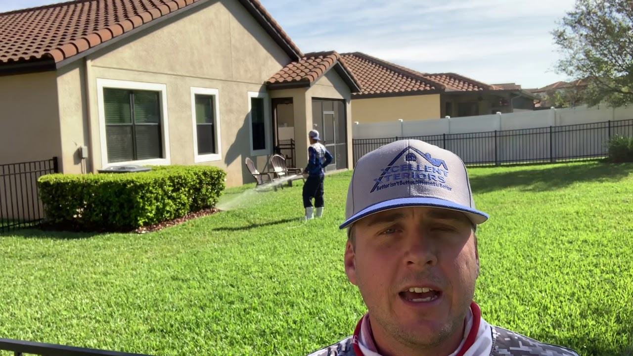 When we SoftWash a Roof we water the grass before, during, and after