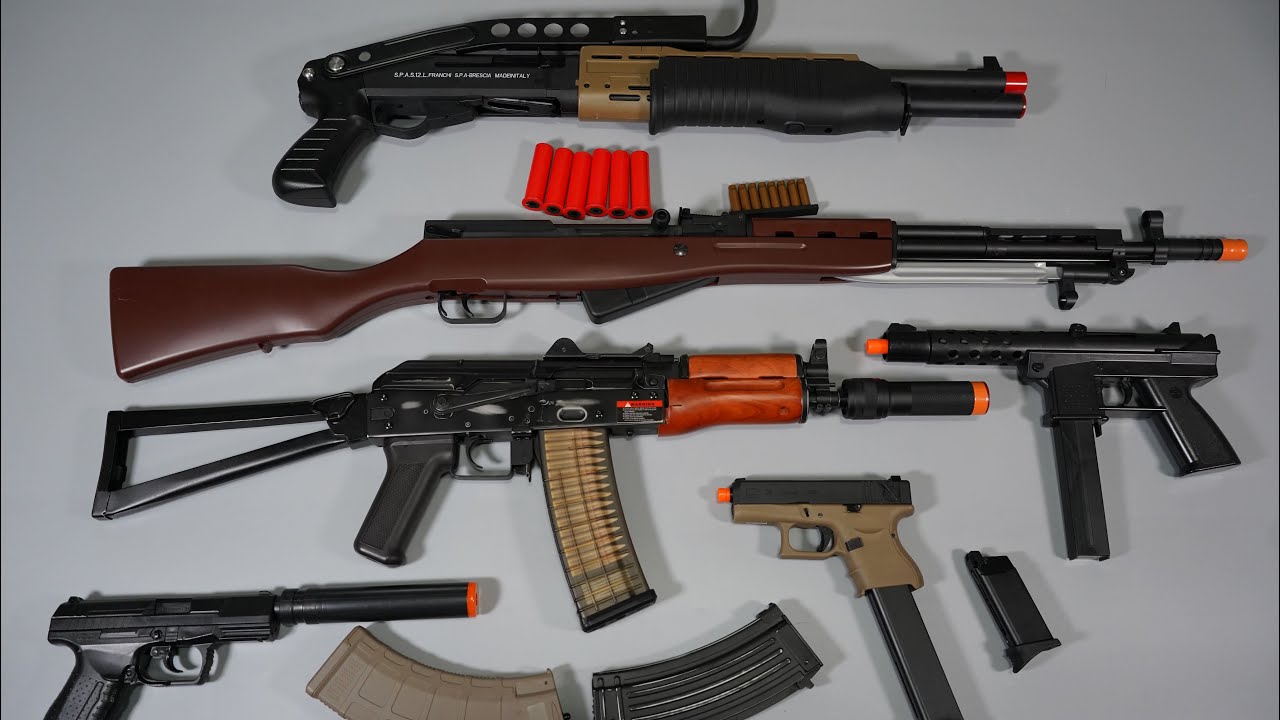Shell ejecting SKS Rifle Toy Gun - AKS-74u Airsoft - Glock18c - SPAS12 Shot Gun- Toy Guns Collection
