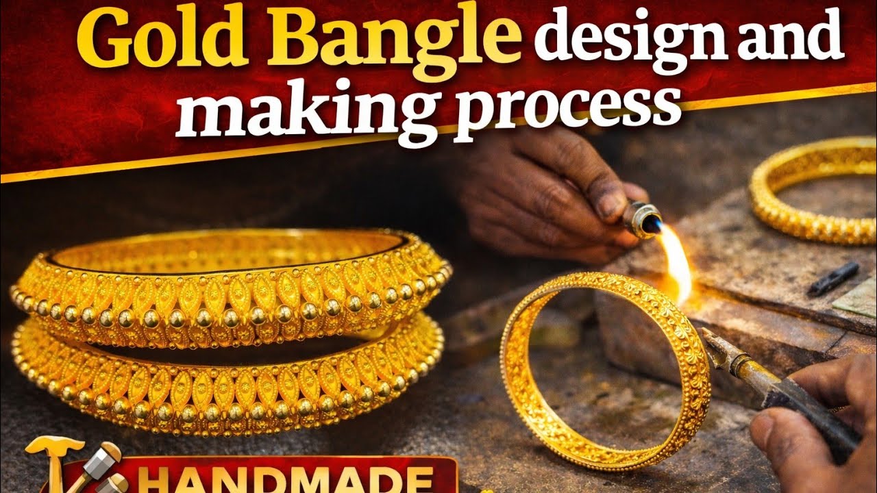 New gold bangle designs and making process, How to make gold jewellery ornamens, 22 carat gold 