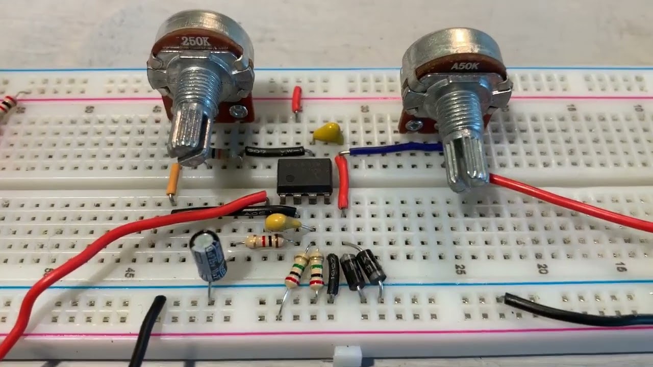 LM741 overdrive pedal on breadboard