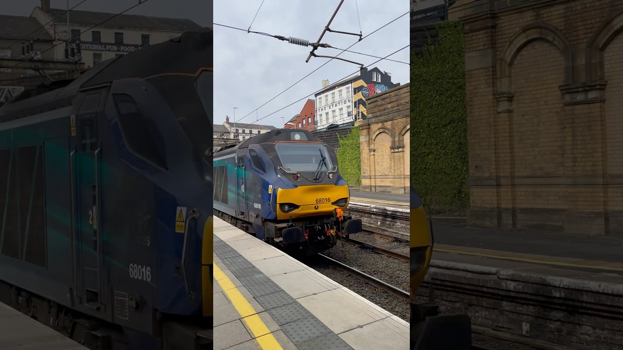 Class 68s at Preston station with a nuclear wagon from Sellafield 