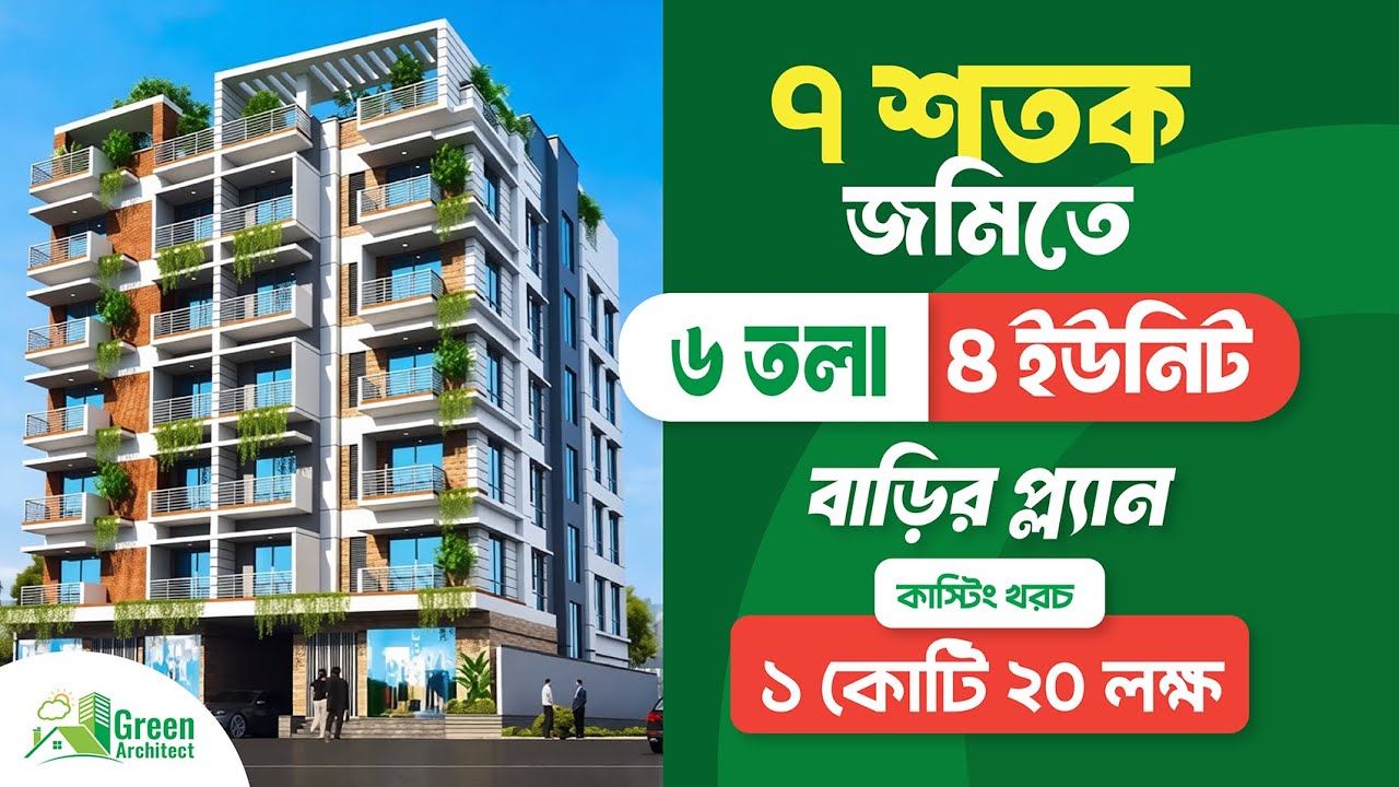 ৭ শতক জমিতে  মার্কেটসহ ৬ তলা ৪ ইউনিট  বাড়ি  |  6 Storied Building Design Plan with Market | GA