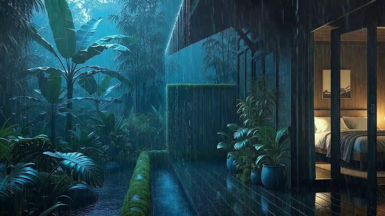 Sleep Faster Tonight | Tropical Cabin Rain Flowing Through the Night 🌧️