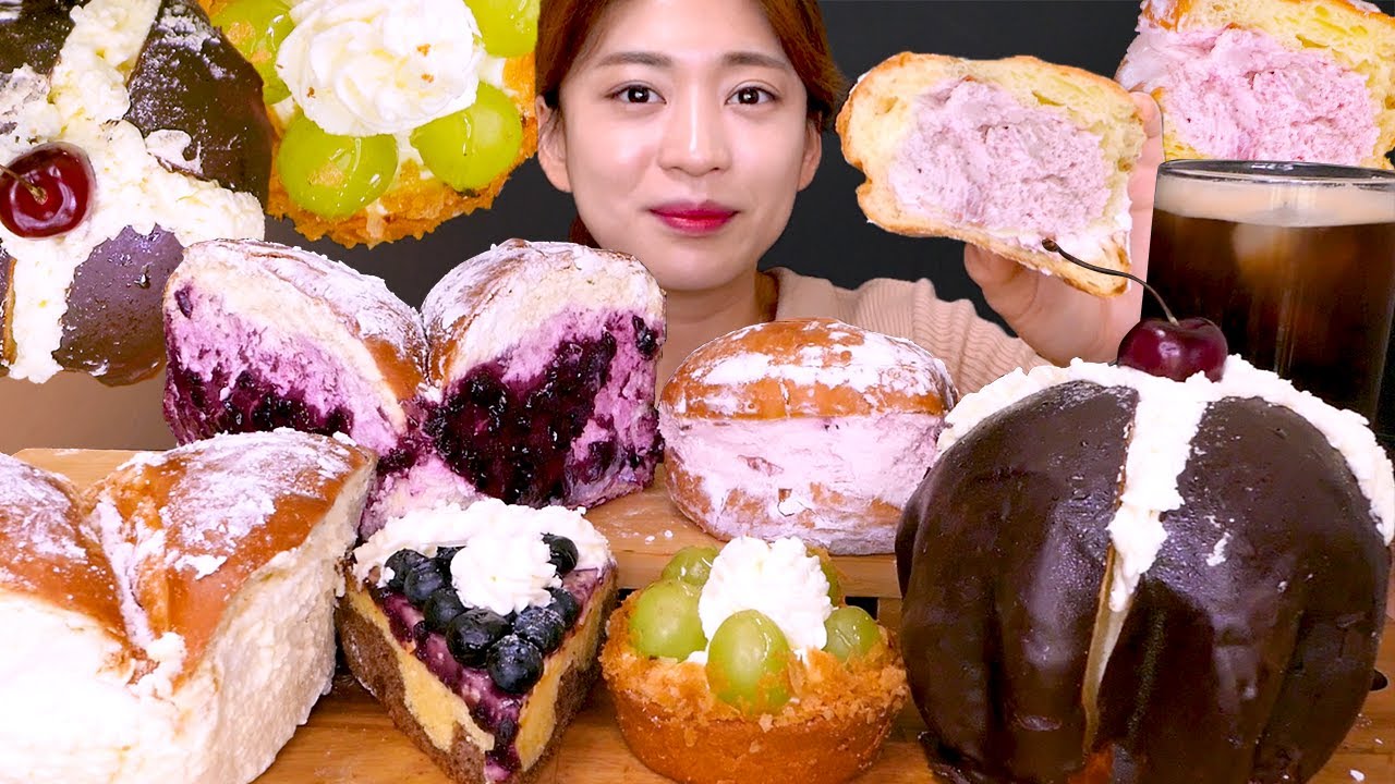 🍞Cream bread😍크림이 미쳤다✨흘러 넘치는 크림에 빵덕후집합!❤[Blueberry Cheese Buns, Donut, Brioche, Tart] Mukbang