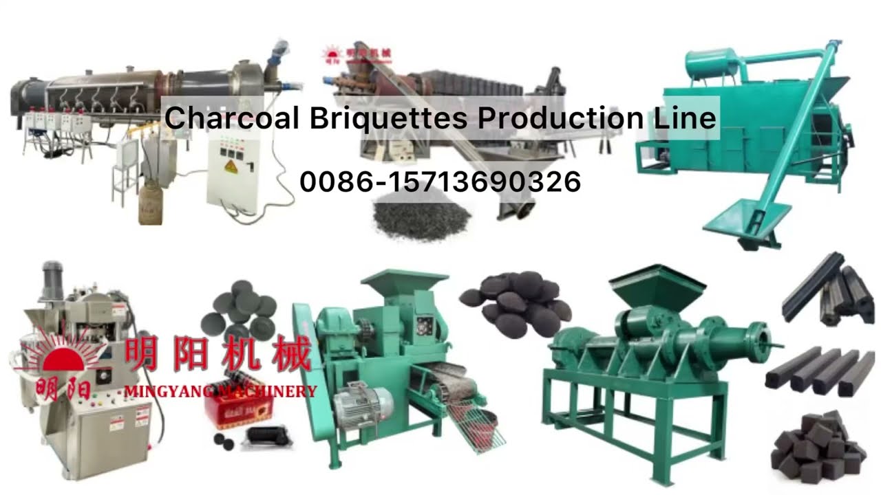 Complete charcoal briquettes production line from carbonization furnace to briket shaping machines