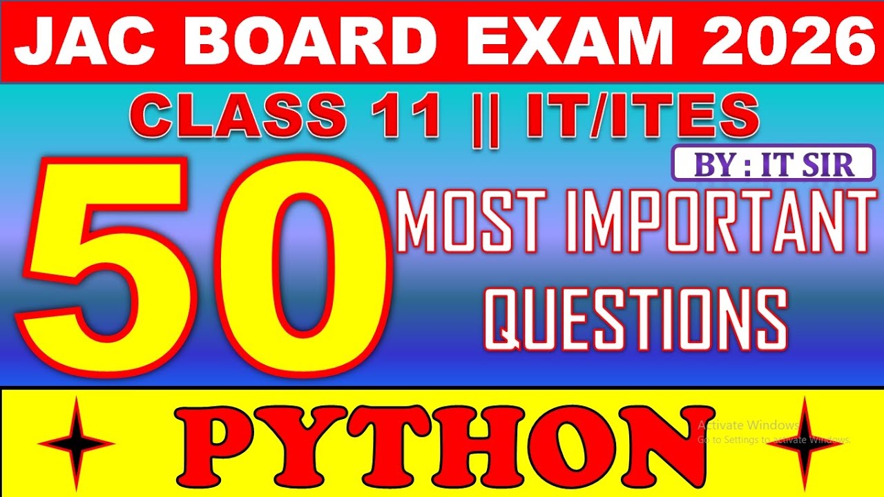 11th IT/ITES Python Programming Most Important Questions JAC Board || पाइथन महत्वपूर्ण प्रश्न उत्तर