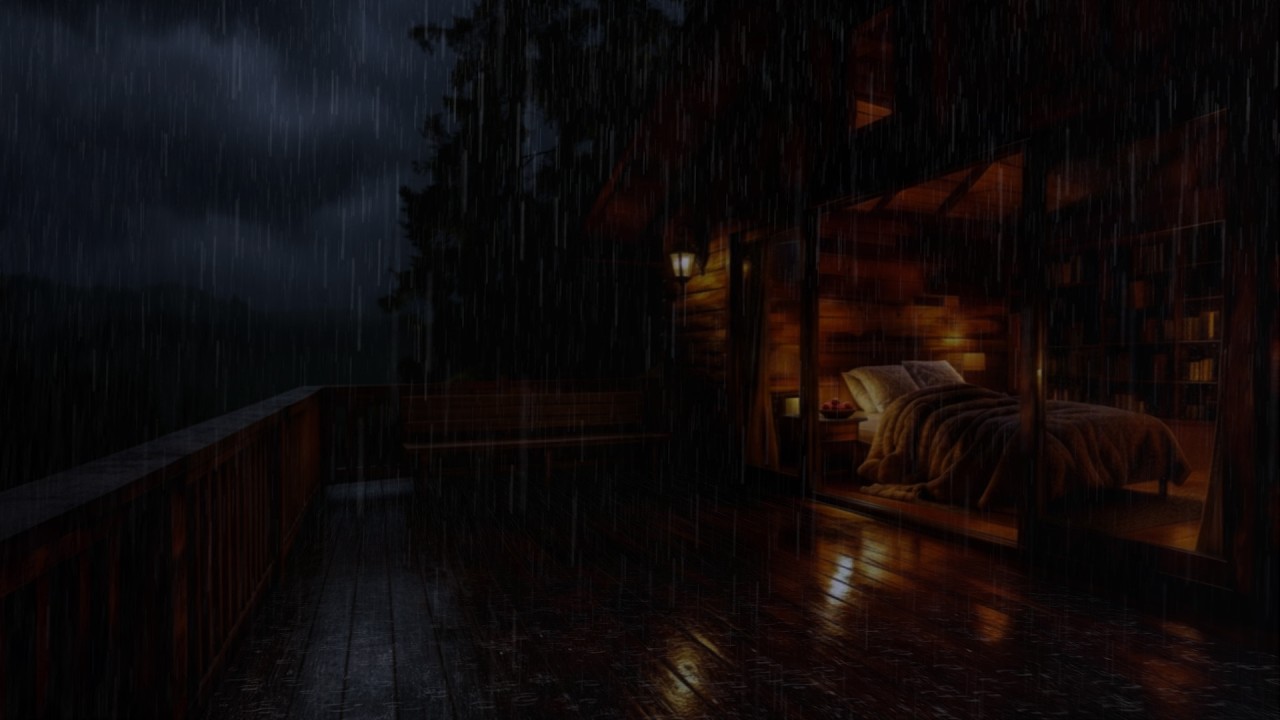 Cozy Deep Forest Cabin Night 🌧 Heavy Rain & Gentle Thunder Sounds for Deep Sleep