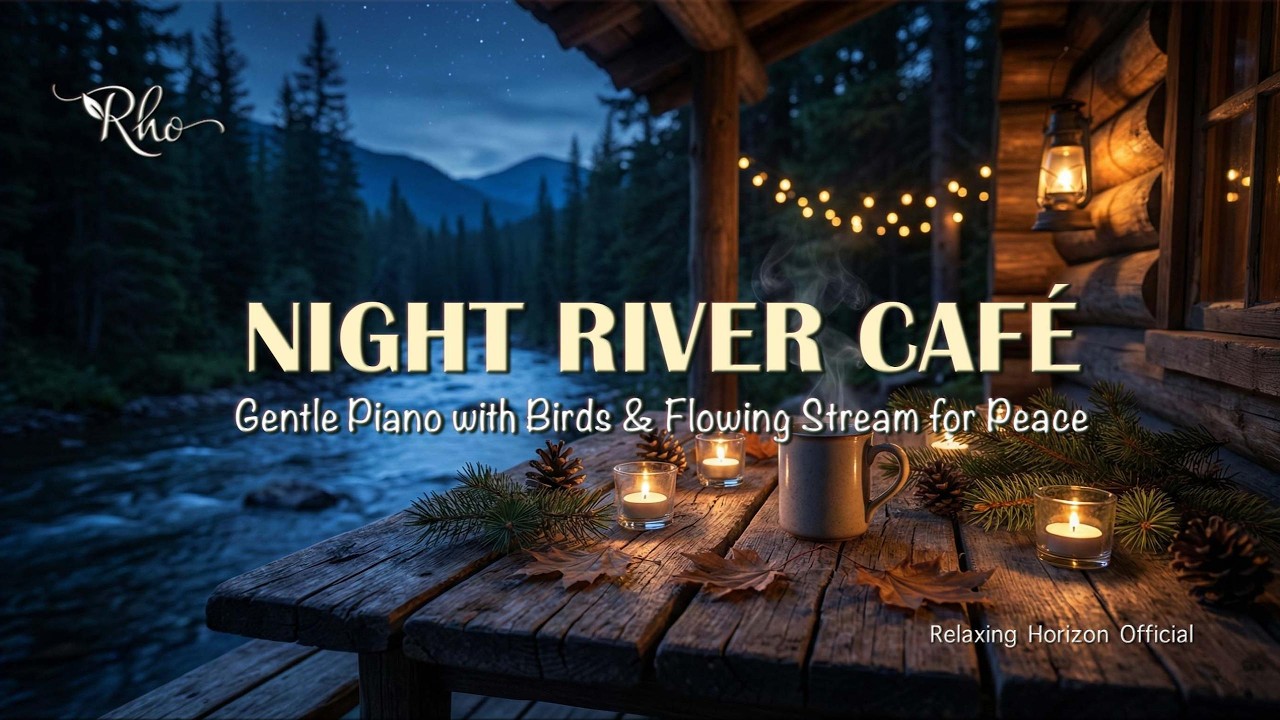 ☕ Night River Café – Gentle Piano with Birds & Flowing Stream for Peace | Relaxing Horizon Official