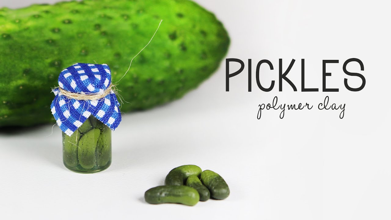 polymer clay Pickles TUTORIAL (miniature bottle charm) | polymer clay food