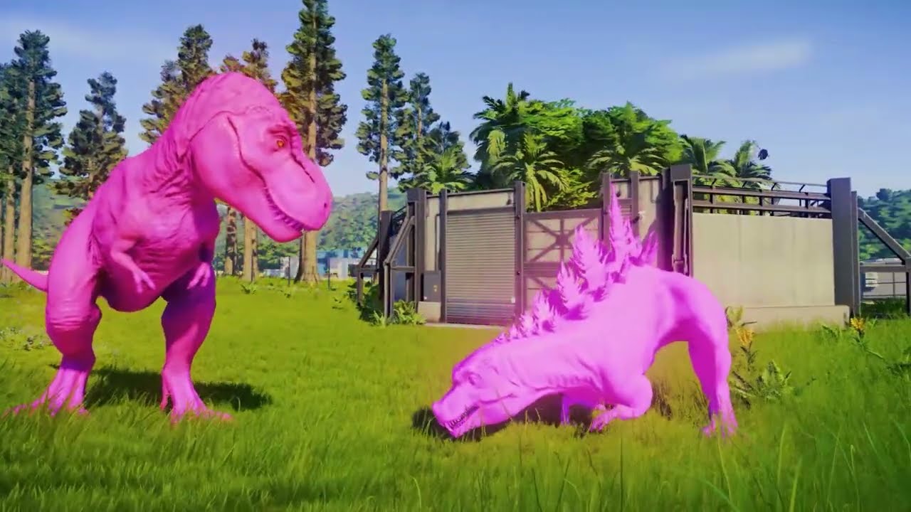 All Dino Color Pack hunting and battles royal In JWE: T-REX, Spinosaurus, Triceratops, Tabosaurus