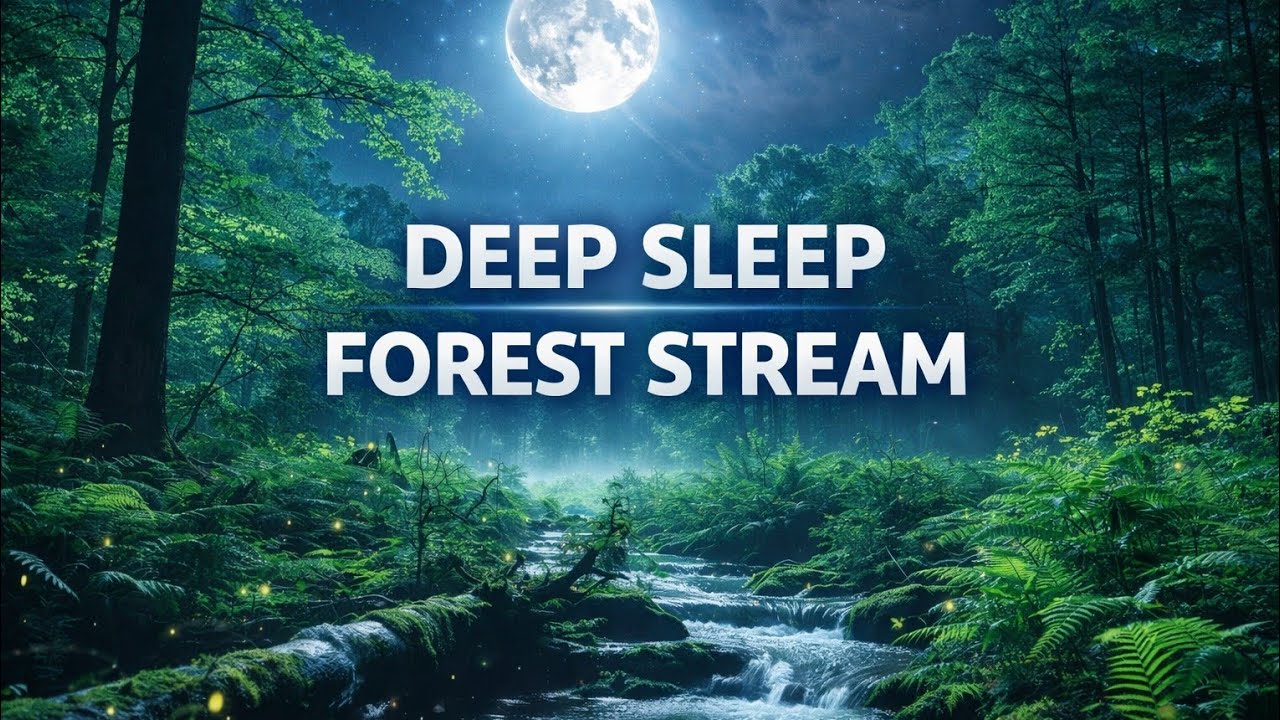 Moonlit Forest Stream 🌙 2 Hours Frog & Cricket Night Sounds with Relaxing Music for Deep Sleep