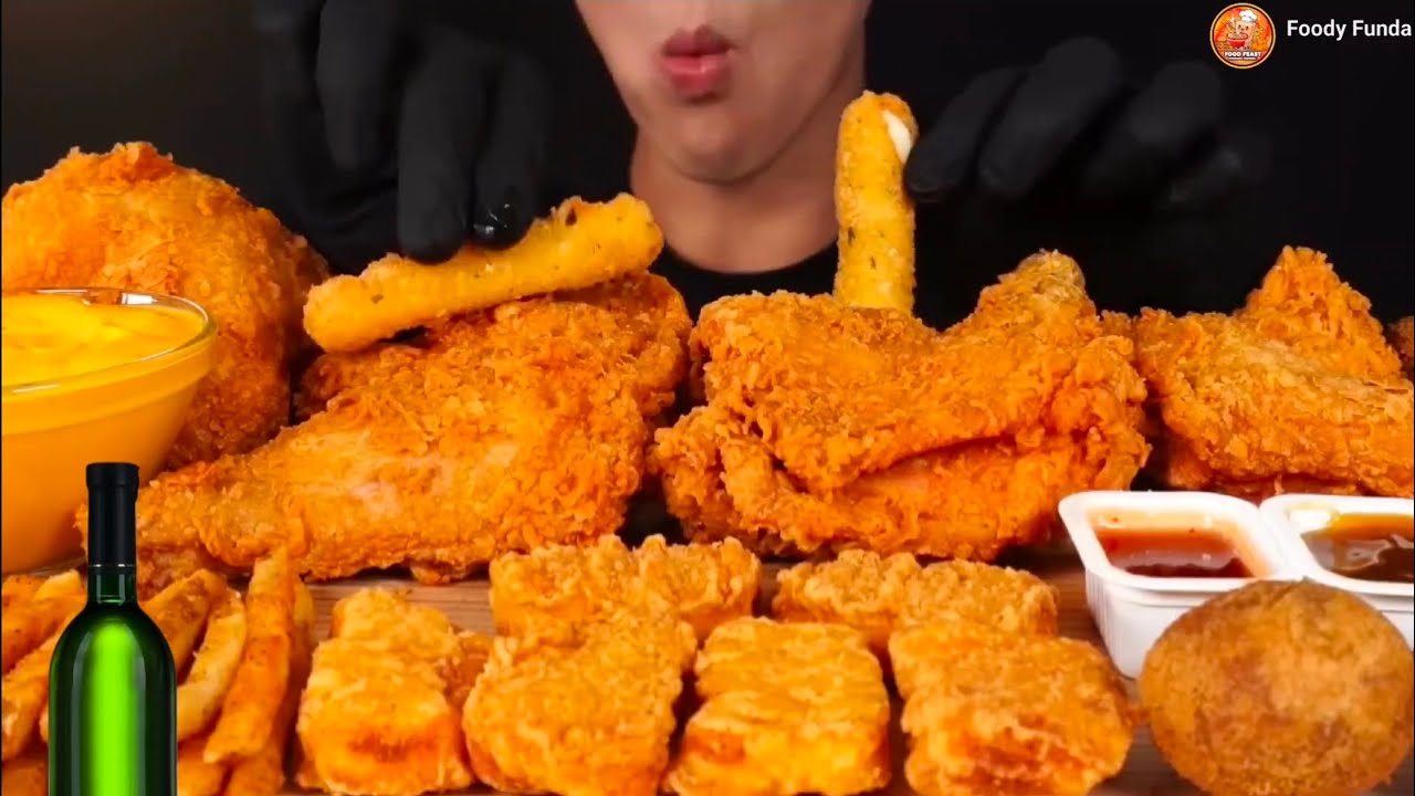 ASMR MUKBANG FRIED CHICKEN | SPICY RED CHICKEN LOLLIPOP EATING WITH CRISPY NUGGET ASMR EATING SHOW