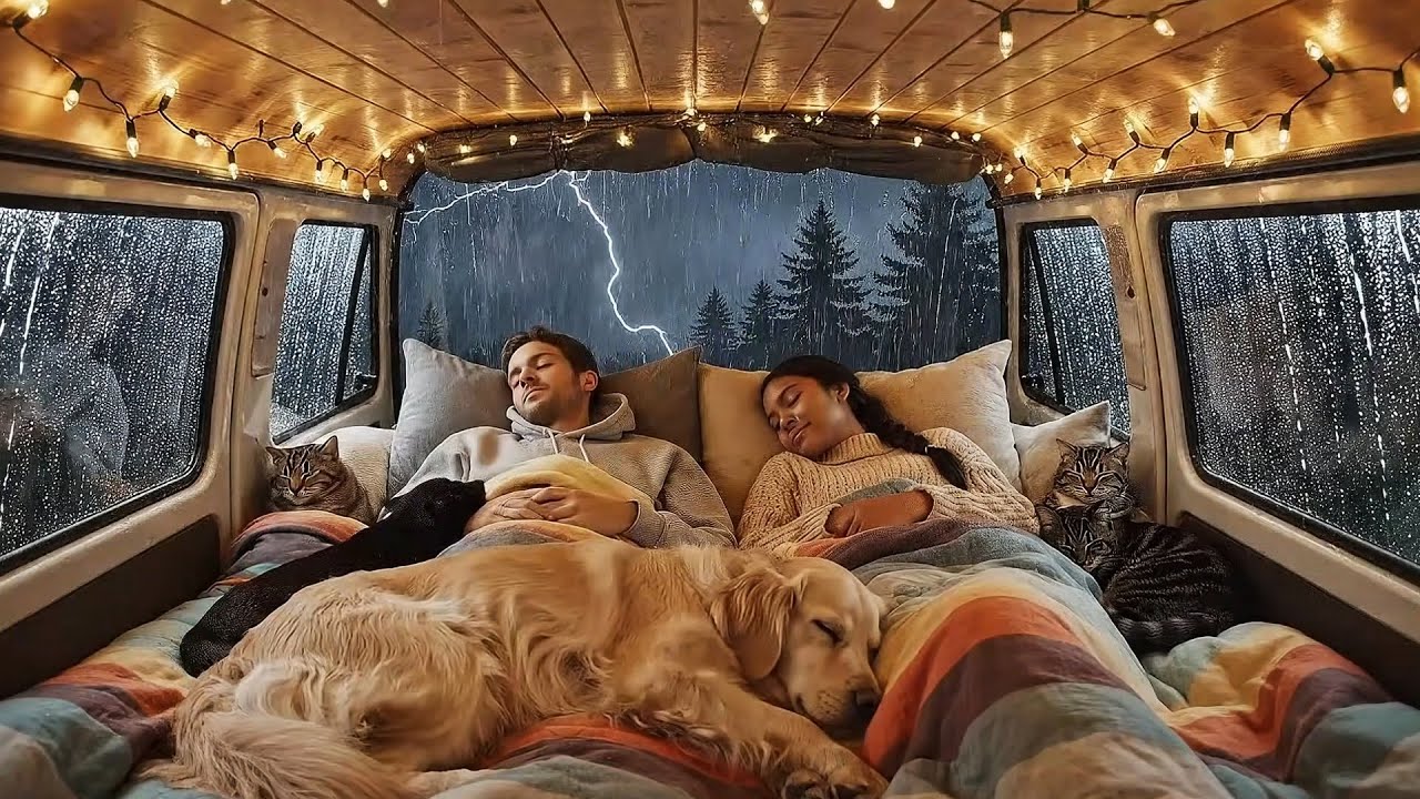 Cozy Woodland Rain 🌧️ 1 Van, 2 Humans, 4 Pets & a Storm (Pure Relaxation)