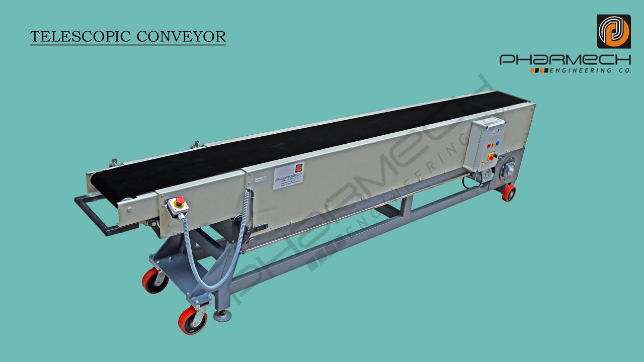 Telescopic Conveyor | Pharmech Engineering Company | Loading Unloading Conveyor | Pharma Machine