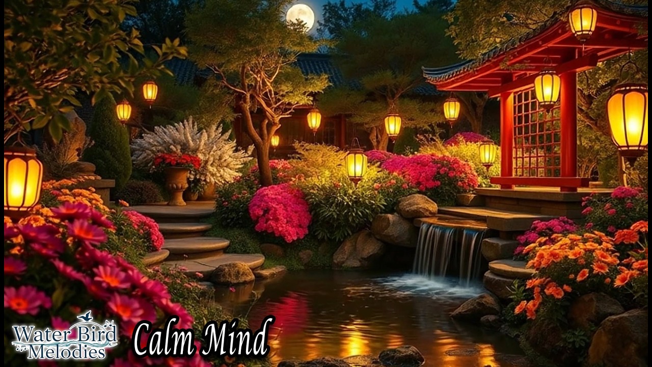 Relaxing Instrumental Music with Bird Sounds & Water | Peaceful Zen Garden Night