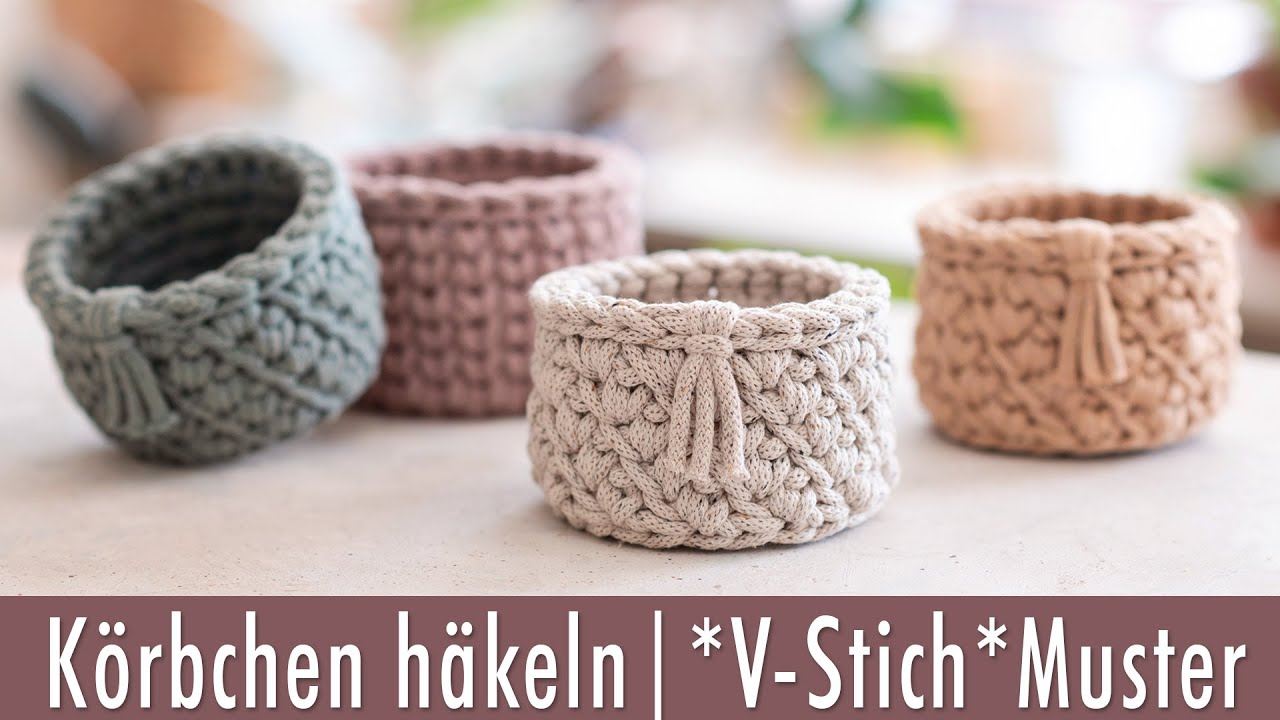 Kleines Körbchen häkeln | V-Stick | Strickoptik Alternative | DIY