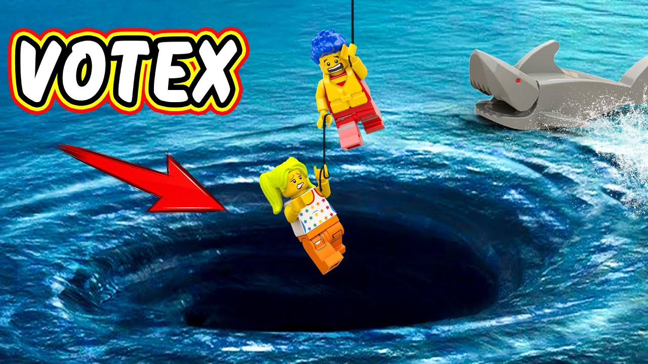 Lego WHIRLPOOL Experiment - Minifigures VS Water Tornado Vortex - LEGO Tsunami Dam Breach Experiment