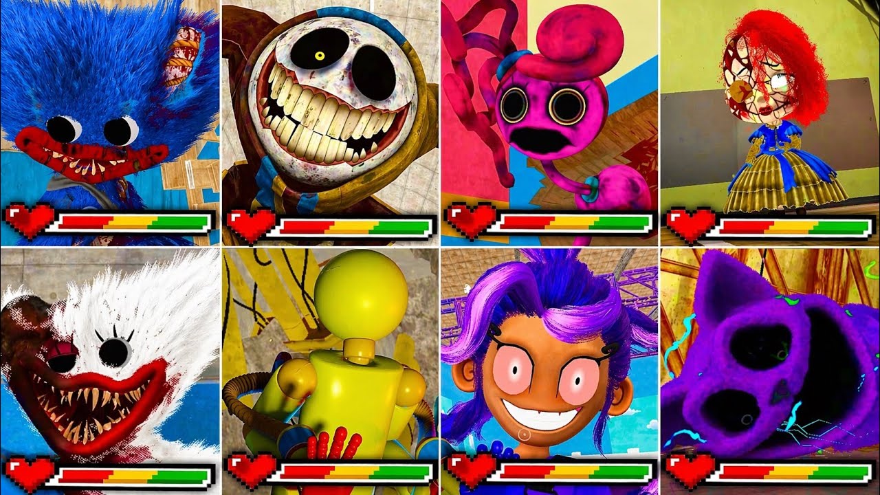 Poppy Playtime: Chapter 1~5: All Main Bosses With Healthbar & Death Scenes in FULL BRIGHT MODE 