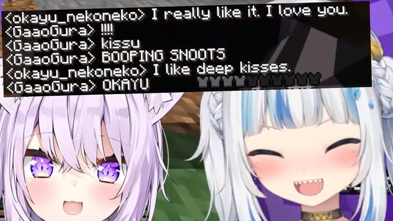 Gura Is Embarrassed After Okayu Starts Flirting And Kissing Her