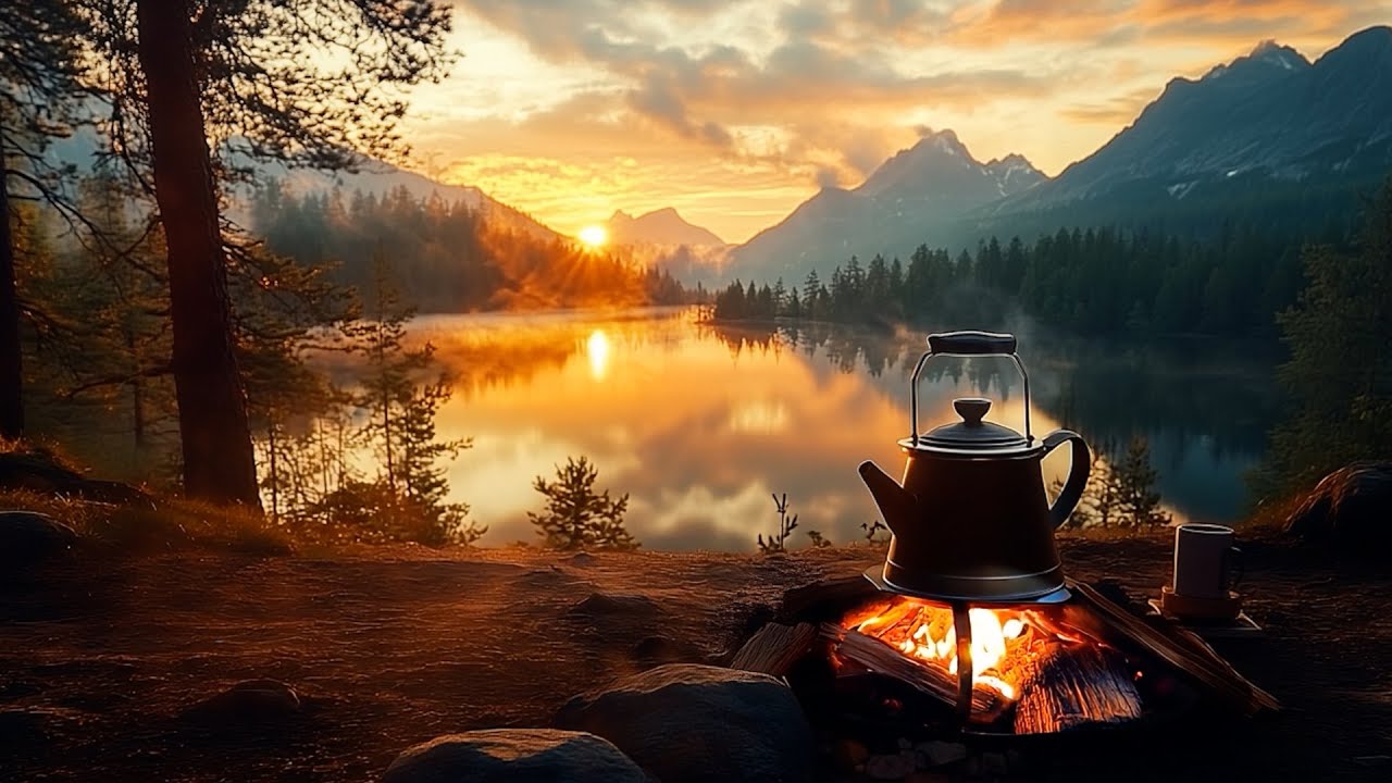 Горный утренний кофе ☕ Костер и атмосфера восхода солнца 🌄