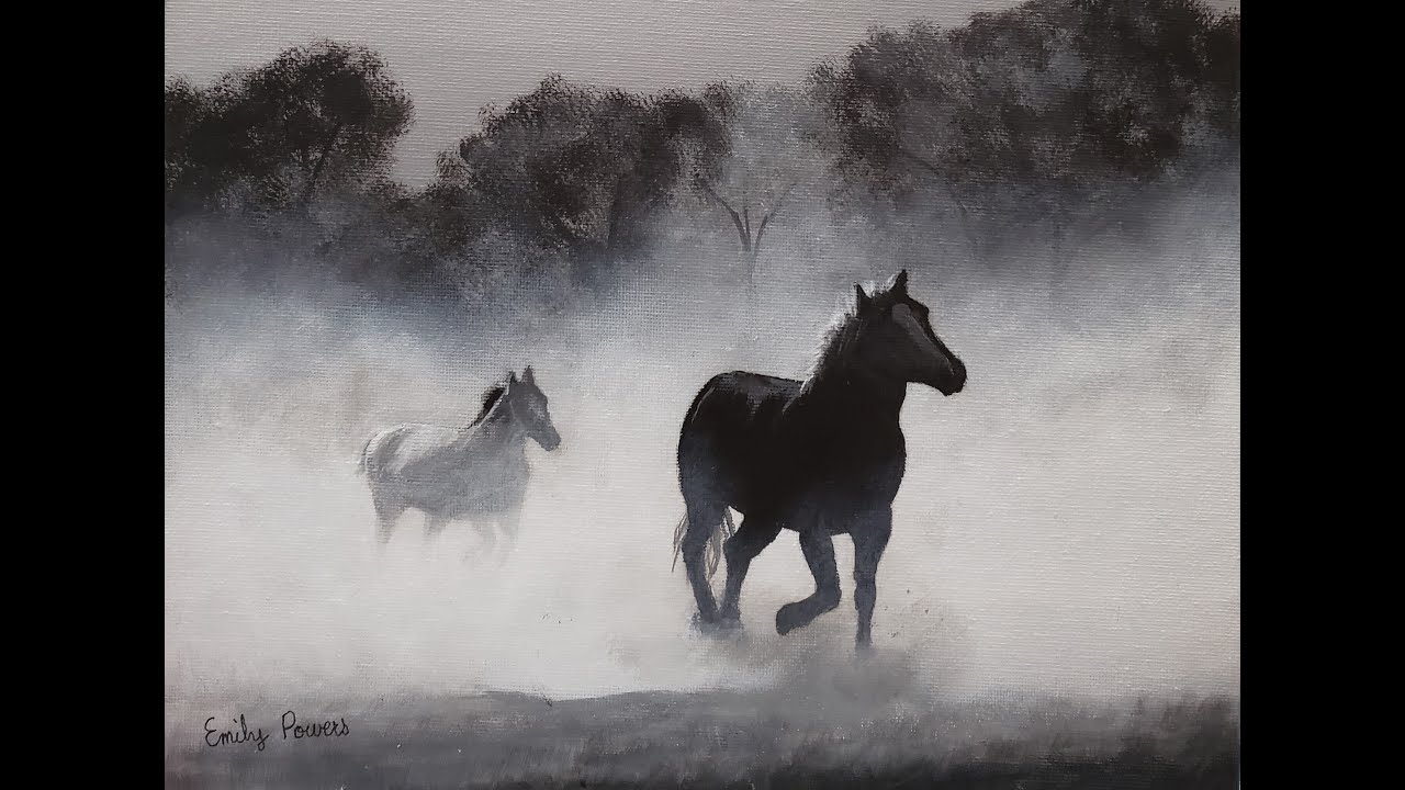 How To Paint Horses In Black & White / Acrylic Painting Tutorial