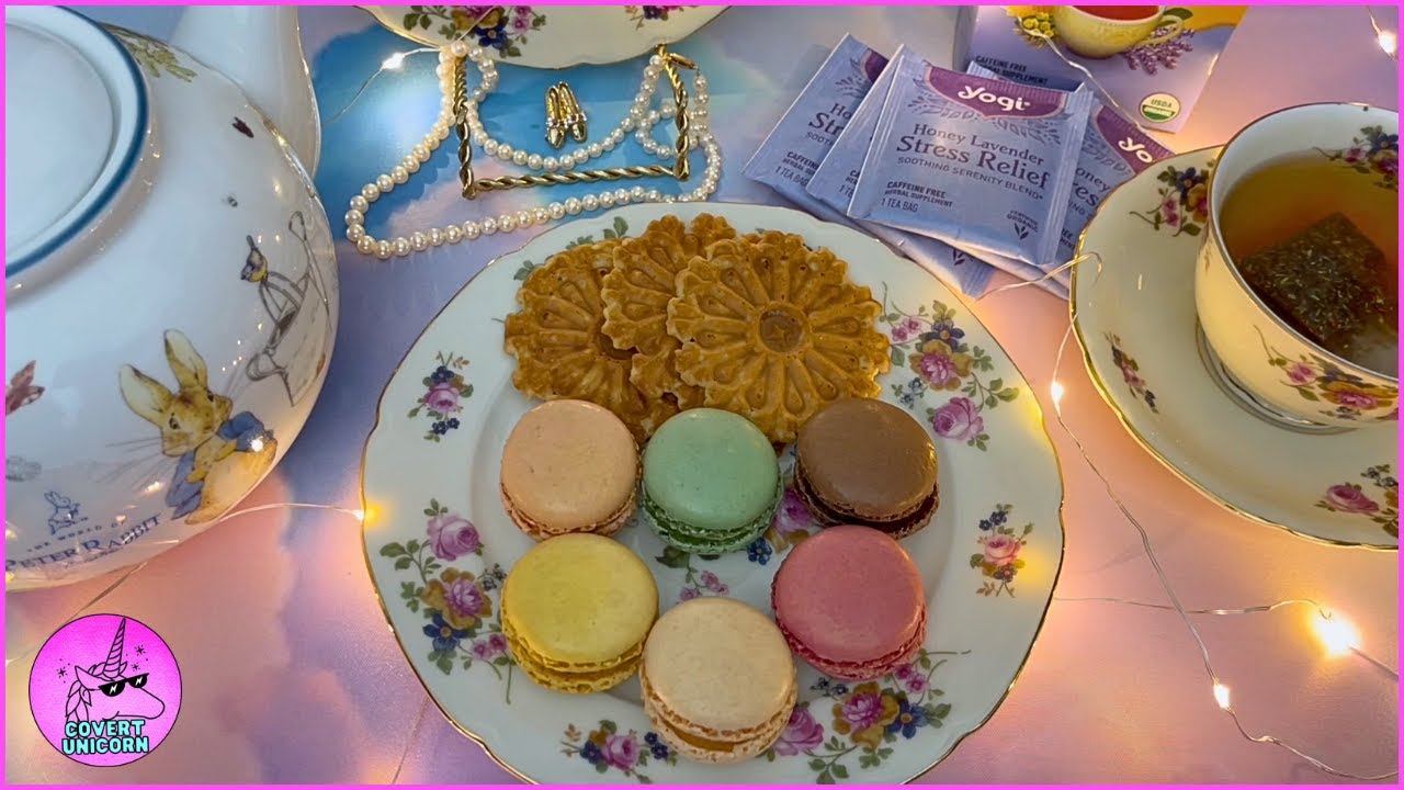 ASMR Tea Time and Eating Macarons Mukbang | Covert Unicorn