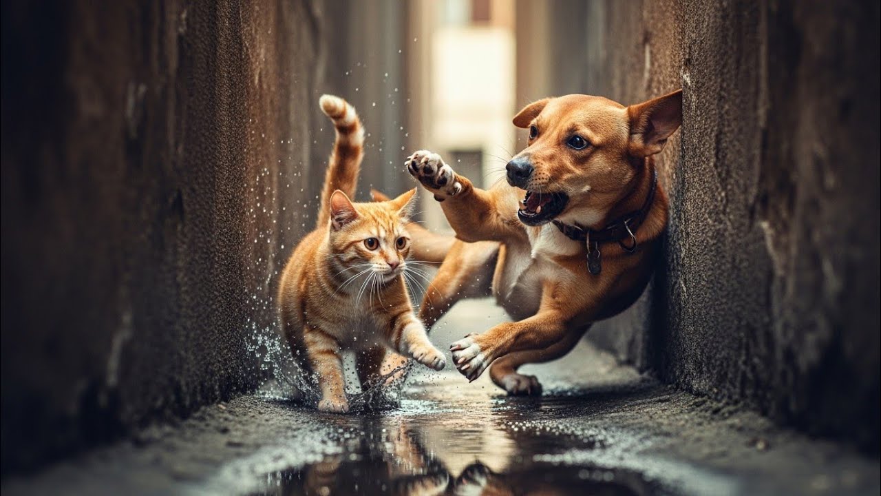 “Clever Stray Cat Outsmarts a Big Dog – Hero of the Street 🐱🐶”
