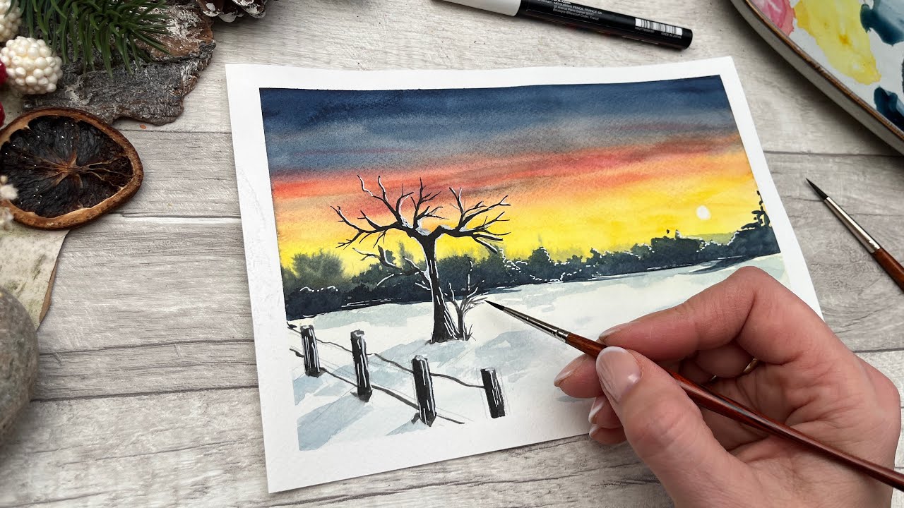 Aquarell malen / Winterlandschaft 