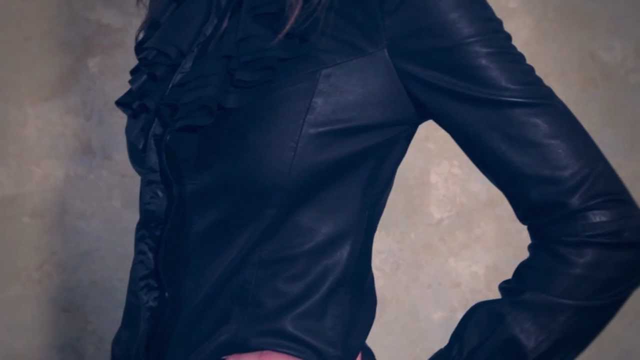 Muubaa Ara Leather Ruffle Blouse in Black