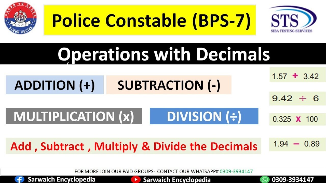 Operations with Decimals | Mathematics | Police Constable (BPS-7)