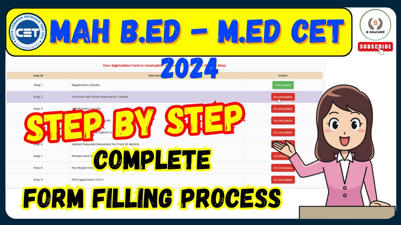 MAH B.Ed - M.Ed CET 2024 | Complete Form Filling Process | Step by Step #bedcet #med #formfilling