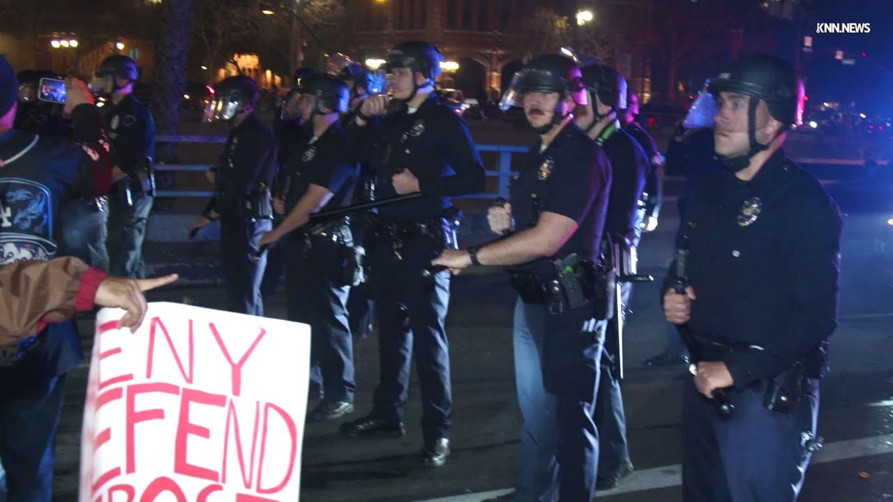 Anti-Immigration Enforcement Protest in Downtown Los Angeles; LAPD in Riot Gear