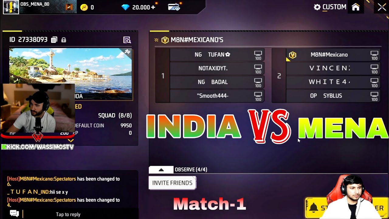 India vs mena server match-1| Vincenzo,white444,syblus,m8n VS smooth 444,tufan ff,notaxid,badal ff🔥😱