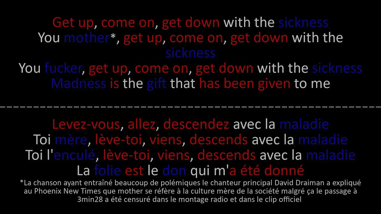 Disturbed - Down With The Sickness - Paroles + Lyrics on screen