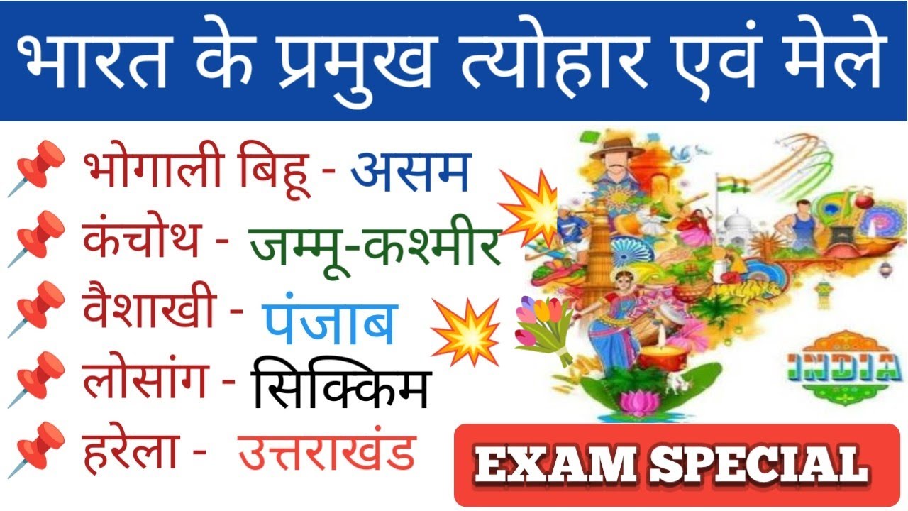 भारत के प्रमुख त्योहार एवं मेले | Bhart ke pramukh Tyohar avam mele | सभी परीक्षाओं के लिए उपयोगी |