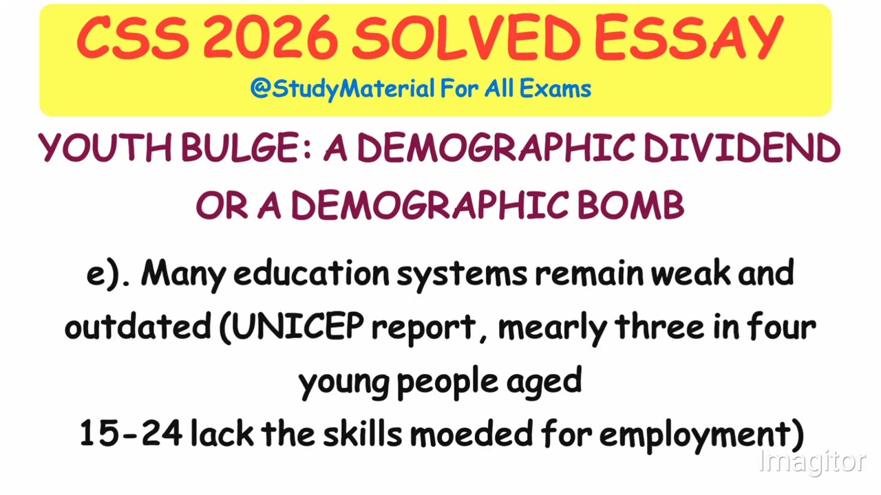 Today CSS 2026:Essay Paper | Solved outline | Youth Bulge :A DEMOGRAPHIC DIVIDEND OR A DEMOGRAPHIC..