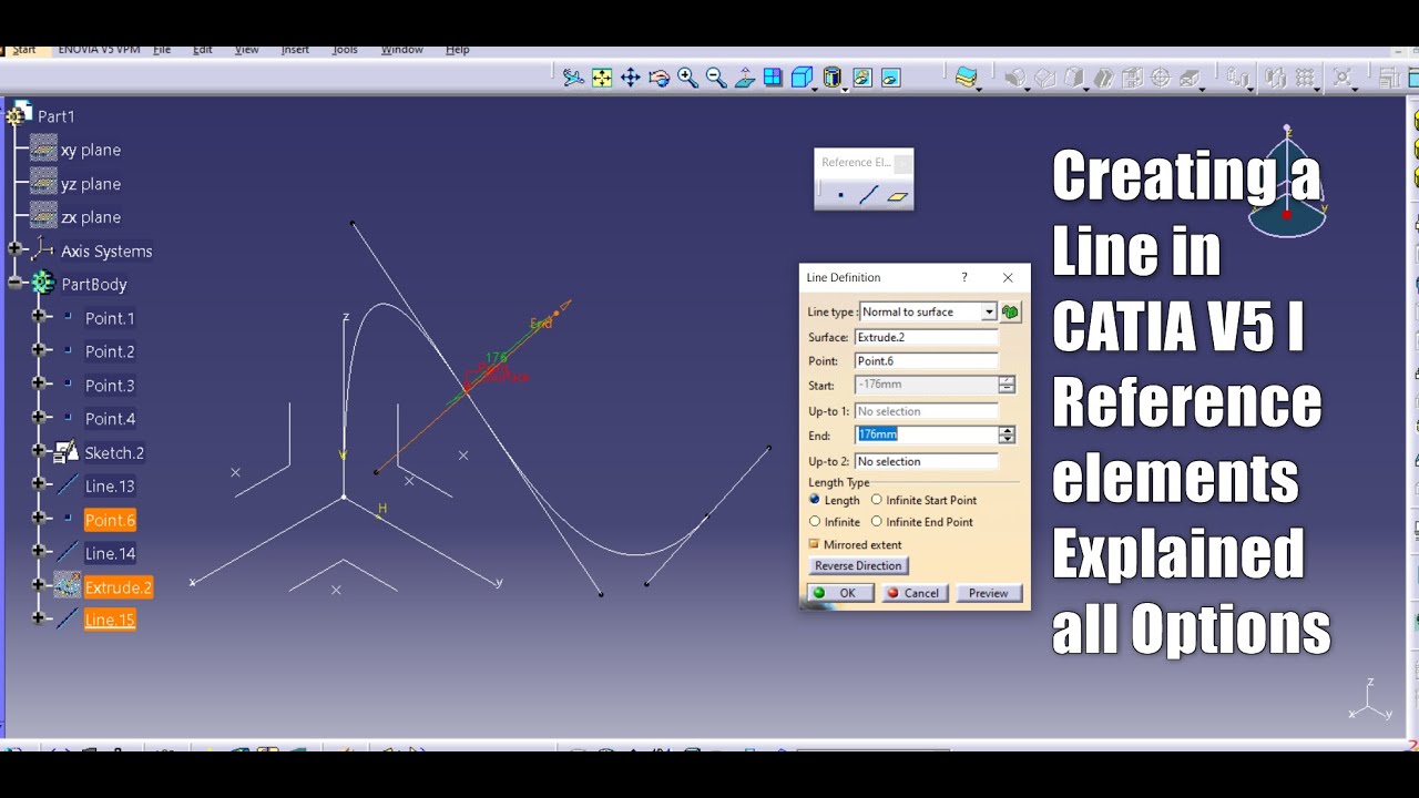 Создание линии в CATIA V5 I Справочные элементы с пояснениями всех вариантов