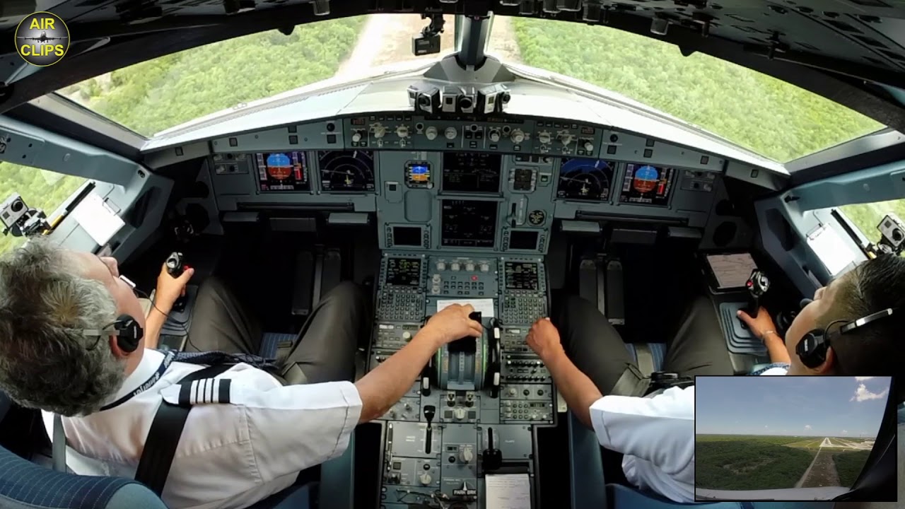 CLEAN Cockpit! Interjet A321 nicely landed in tropical Cancun Airport, Mexico! [AirClips]