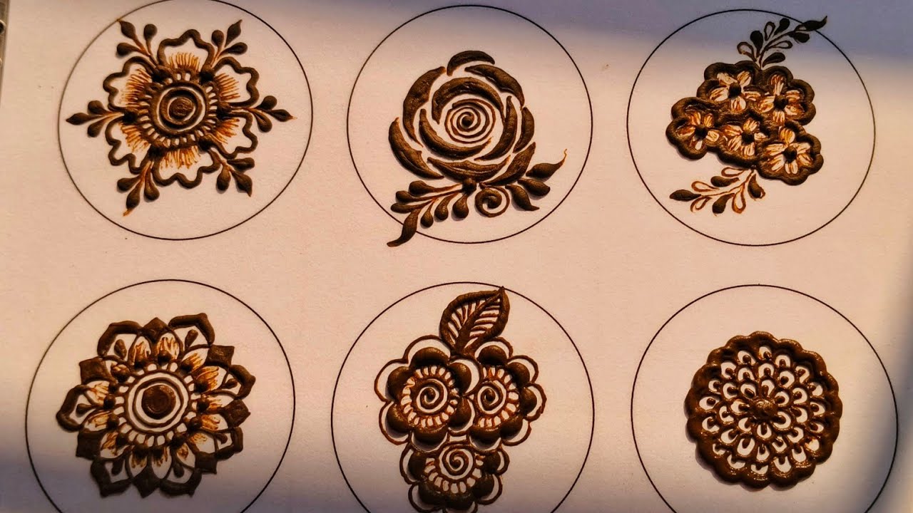 How To Draw 6 Different Types Of Henna Flowers_🌸🌹🌿#henna #mehndi #viral #video #trending#design 