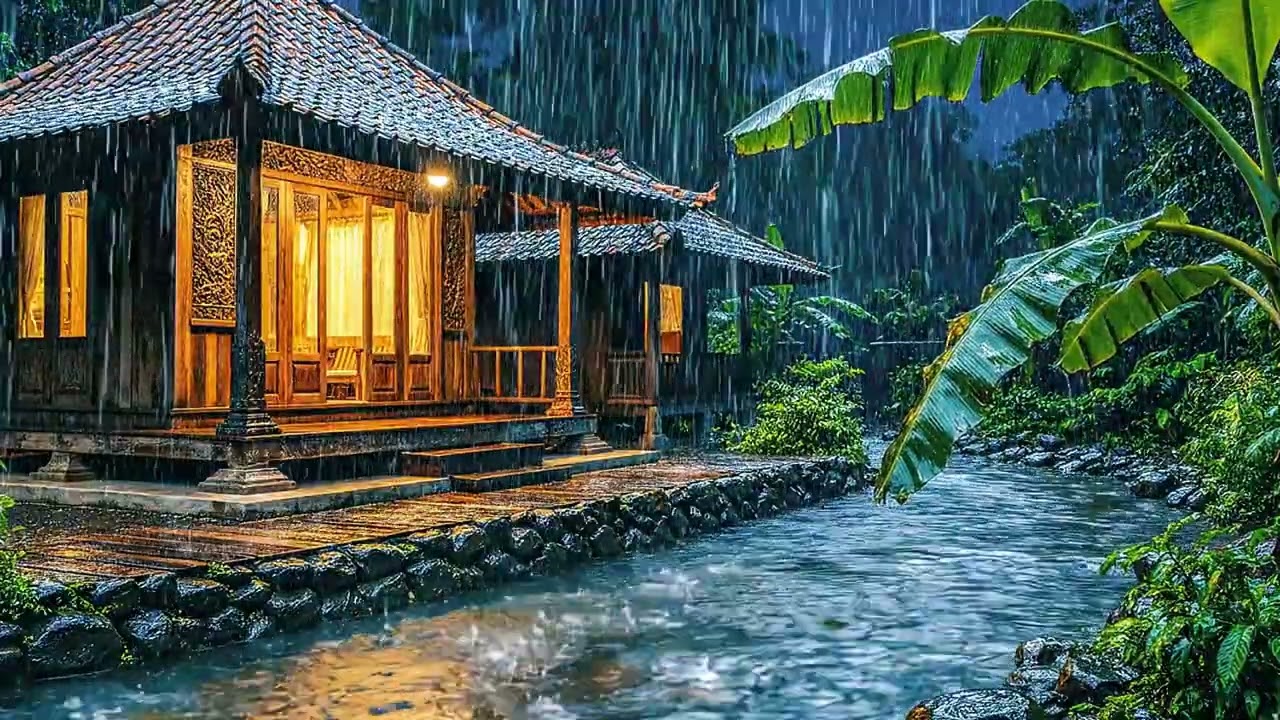 Dark Night Heavy Rain ASMR | 8 Hours