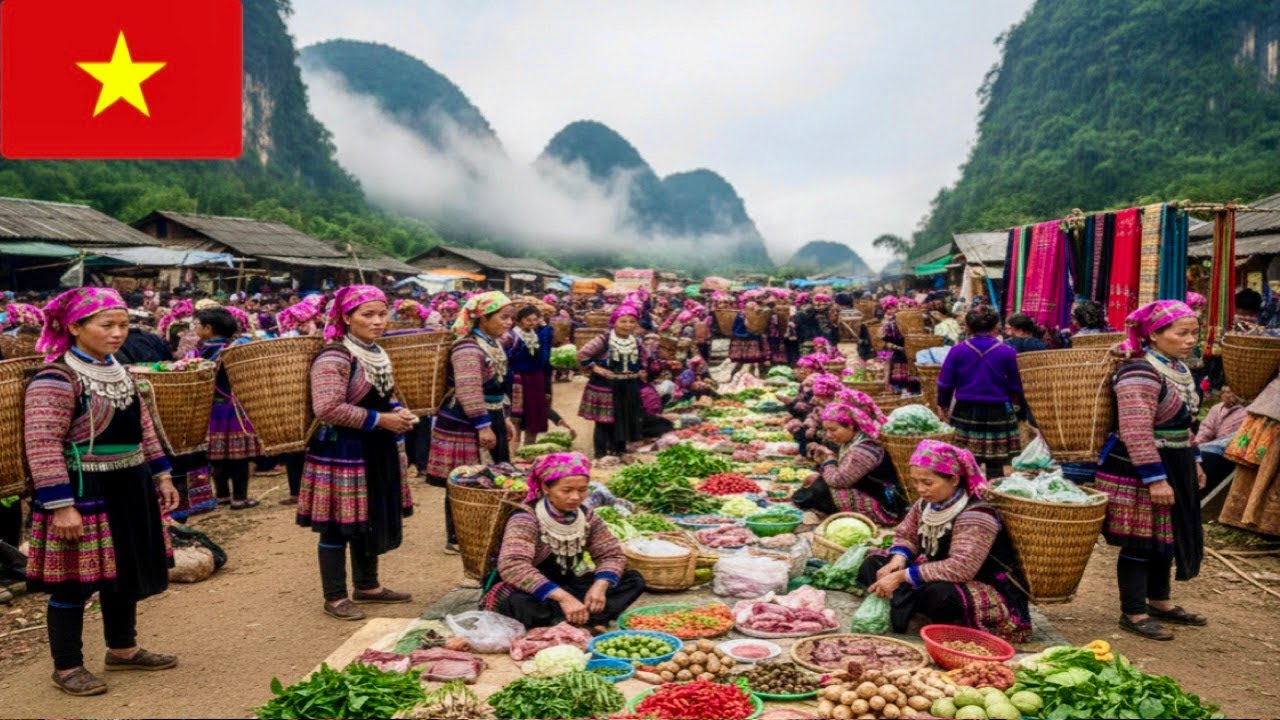 Explore Ta Phoi Traditional Market in Vietnam | Buffalo Meat Market - Authentic Street Food | (4k)