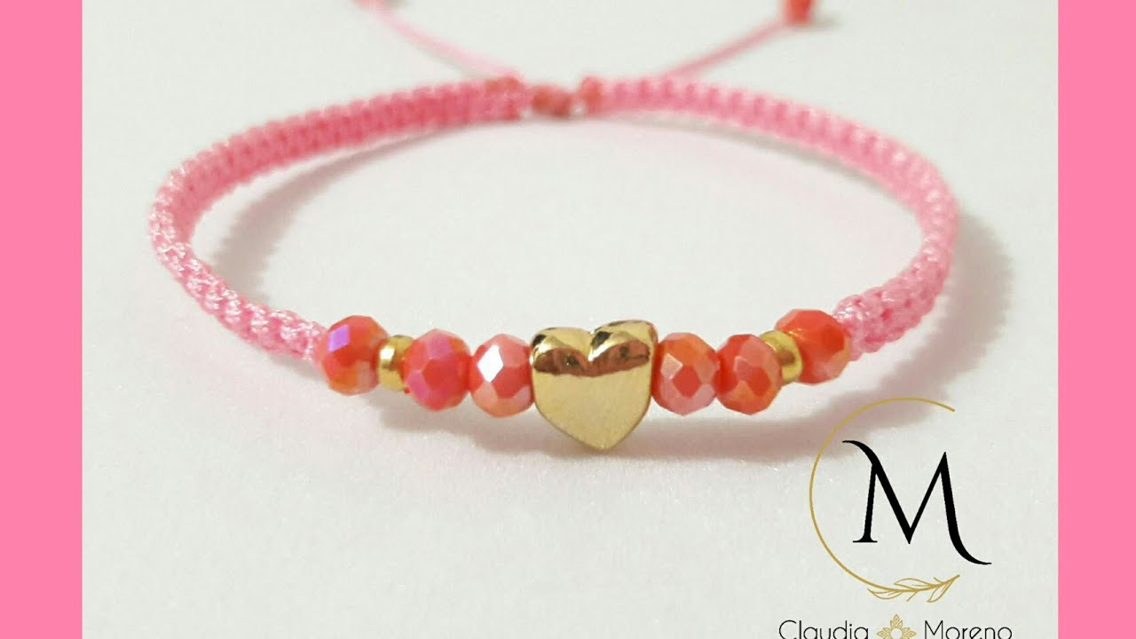 💗PULSERA DE HILO Y DIJE DE CORAZÓN EN CHAPA DE ORO.